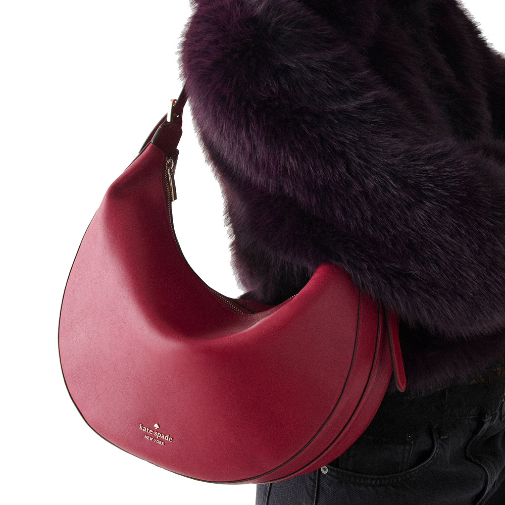 Kate Spade Nova Smooth Leather Large Crescent Shoulder Bag Red Jam # KN207