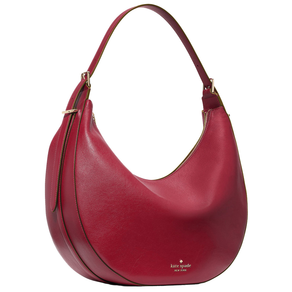 Kate Spade Nova Smooth Leather Large Crescent Shoulder Bag Red Jam # KN207