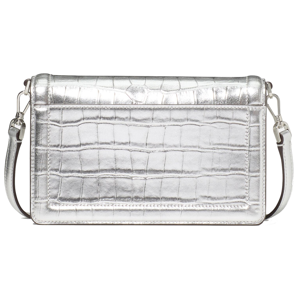 Kate Spade Knott Croc Embossed Mini Flap Crossbody Silver # KN214