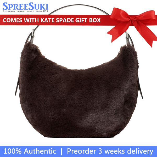 Kate Spade Nova Faux Fur Large Crescent Shoulder Bag Hot Fudge # KM685