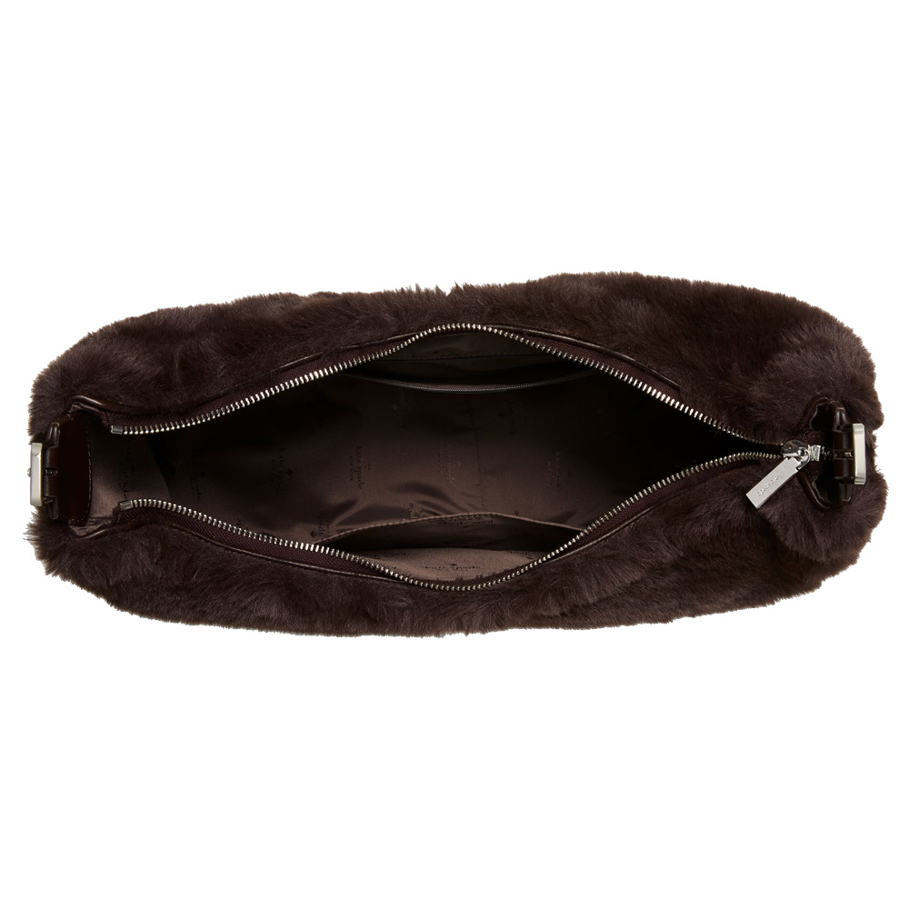 Kate Spade Nova Faux Fur Large Crescent Shoulder Bag Hot Fudge # KM685