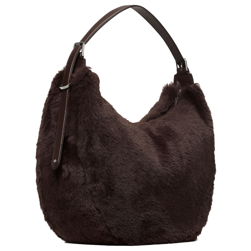 Kate Spade Nova Faux Fur Large Crescent Shoulder Bag Hot Fudge # KM685