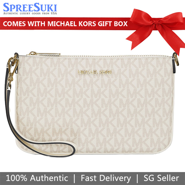 Michael Kors Jet Set Small Signature Logo Convertible Wristlet Large Wristlet Light Cream Multi White # 35T4GTVW5V