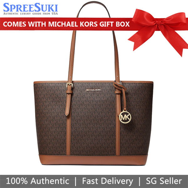 Michael Kors Jet Set Travel Large Logo Tote Bag Shoulder Bag Brown # 35T0GTVT3V