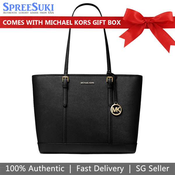 Michael Kors Jet Set Travel Large Saffiano Leather Tote Bag Shoulder Bag Black # 35F0GTVT9L