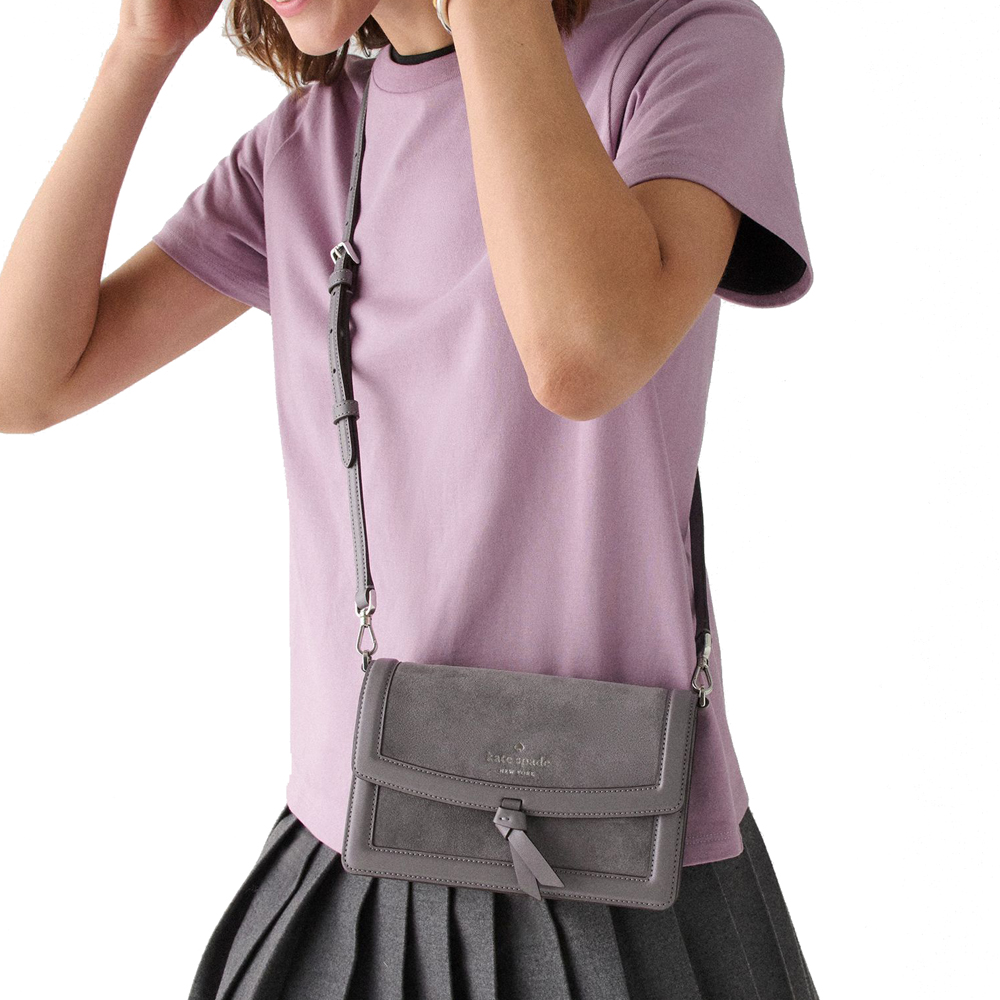 Kate Spade Knott Suede Mini Flap Crossbody Hare Grey # KN307