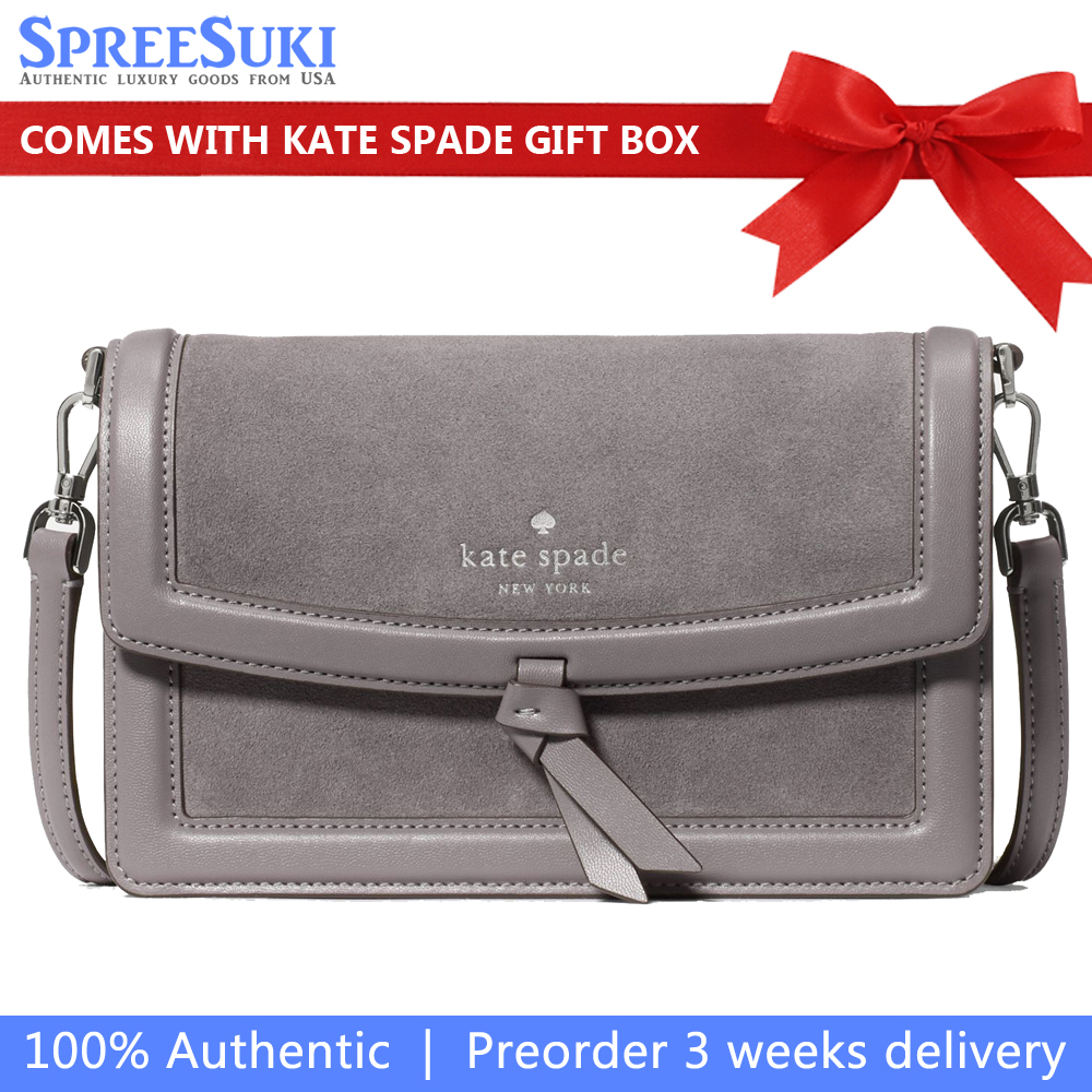 Kate Spade Knott Suede Mini Flap Crossbody Hare Grey # KN307