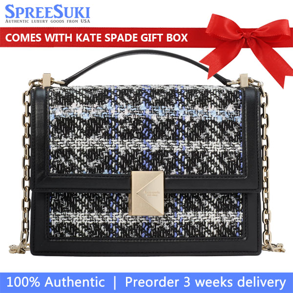 Kate Spade Deco Plaid Tweed Chain Shoulder Bag Black Multi # KI491