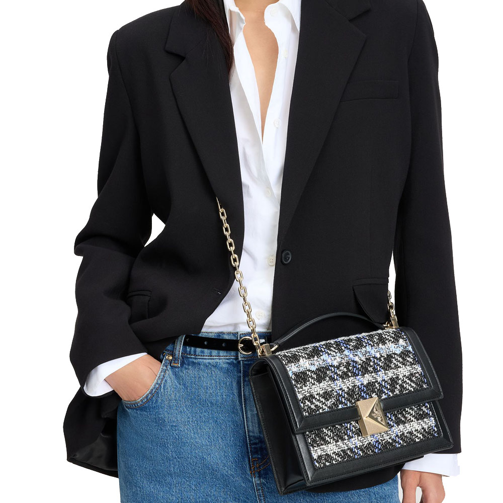 Kate Spade Deco Plaid Tweed Chain Shoulder Bag Black Multi # KI491