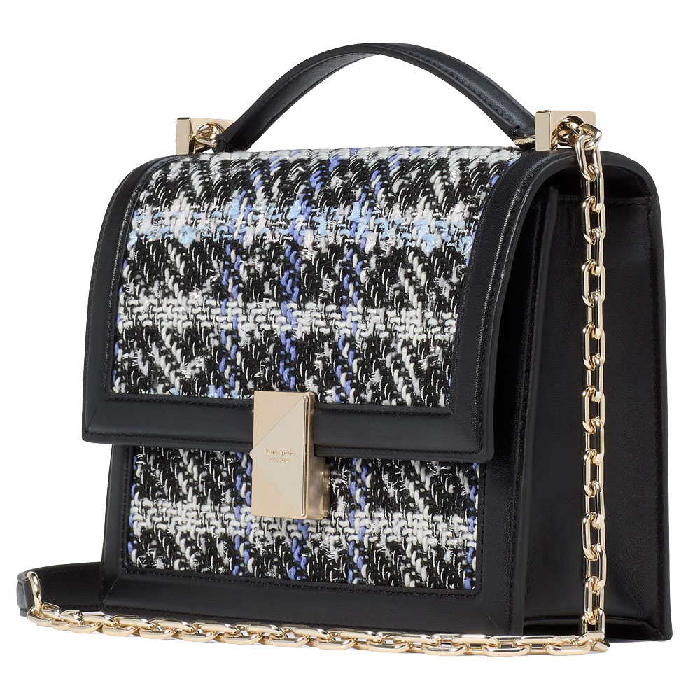 Kate Spade Deco Plaid Tweed Chain Shoulder Bag Black Multi # KI491