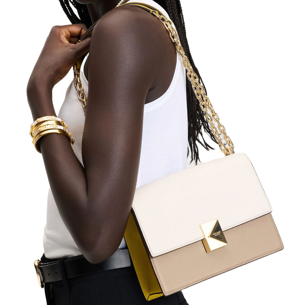 Kate Spade Deco Color-Blocked Chain Shoulder Bag Tigers Eye Multi # KK577