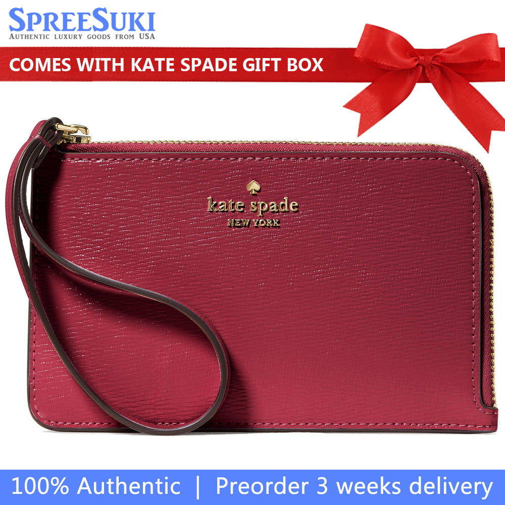 Kate Spade Lucy Small L-Zip Card Holder Wristlet Red Jam # KN215