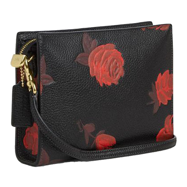 Coach Slim Crossbody Bag With Floral Print Black Red # CCI76