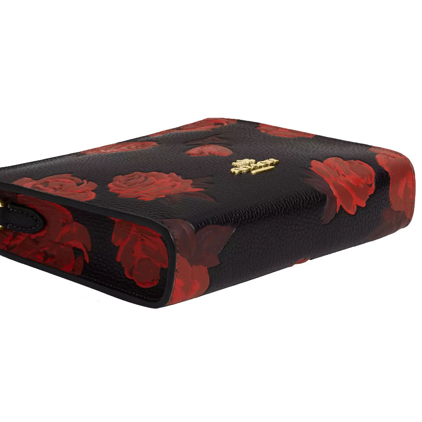 Coach Slim Crossbody Bag With Floral Print Black Red # CCI76
