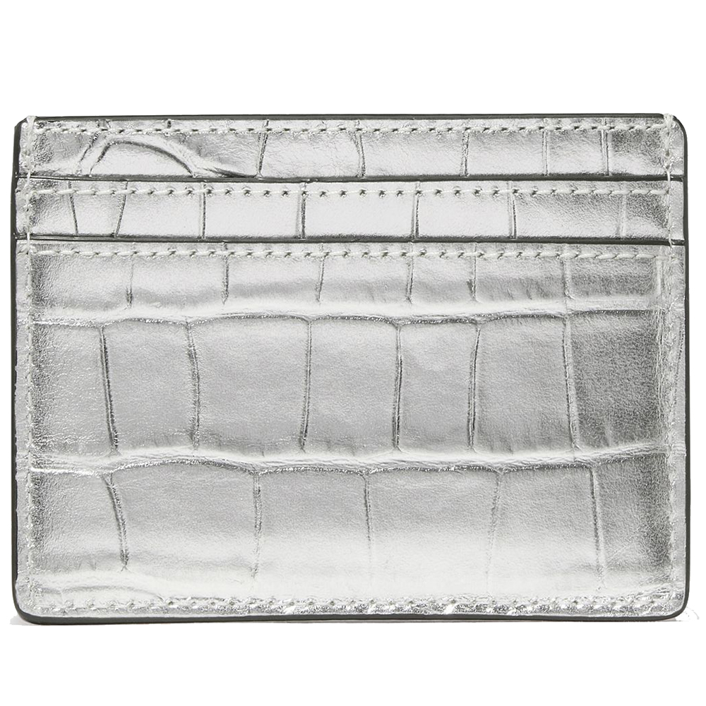 Kate Spade Madison Croc Embossed Small Slim Card Holder Silver # KM621
