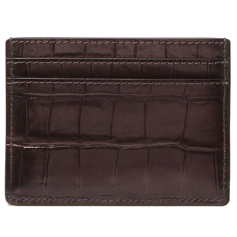 Kate Spade Madison Croc Embossed Small Slim Card Holder Hot Fudge # KM621