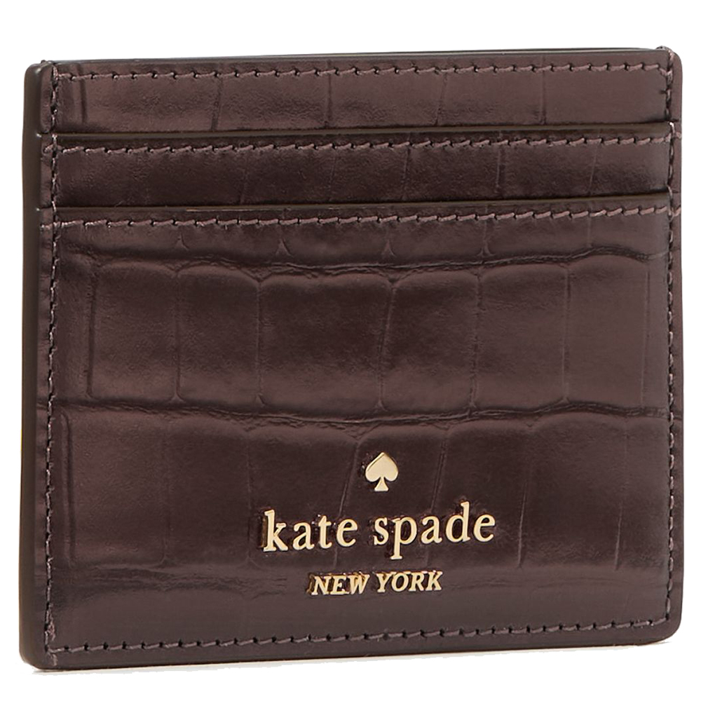 Kate Spade Madison Croc Embossed Small Slim Card Holder Hot Fudge # KM621