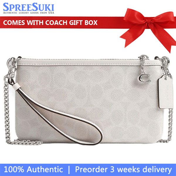 Coach Pouch Bag In Signature Canvas Silver White Chalk # CAF88