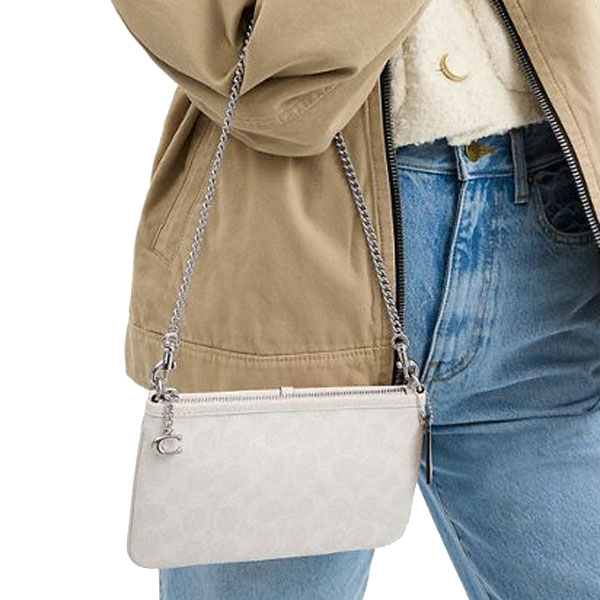 Coach Pouch Bag In Signature Canvas Silver White Chalk # CAF88