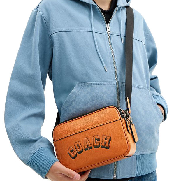 Coach Graham Crossbody Bag With Varsity Motif Toffee Black # CAJ64