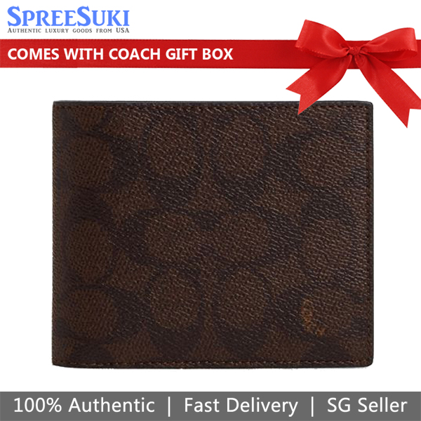 Coach Men 3 In 1 Wallet In Signature Canvas Mahogany Multi # CX209