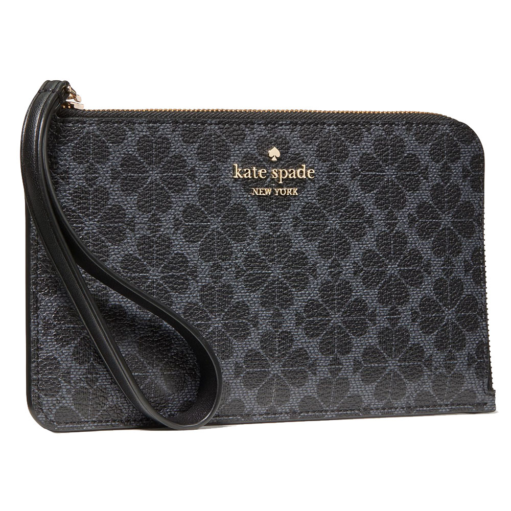 Kate Spade Large Wristlet Lucy Spade Flower Medium L-Zip Wristlet Black 2 # KG487