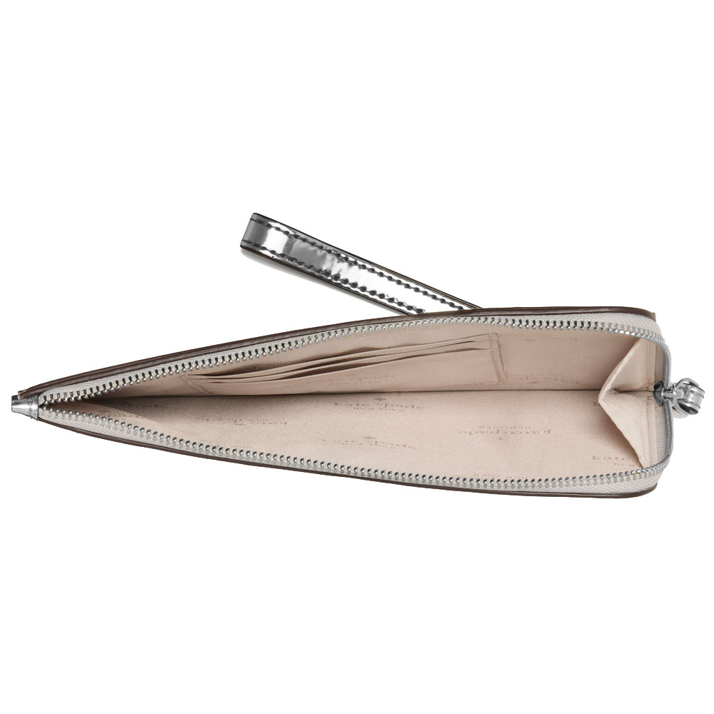 Kate Spade Lucy Mirror Metallic Medium L-Zip Wristlet Silver # KM615