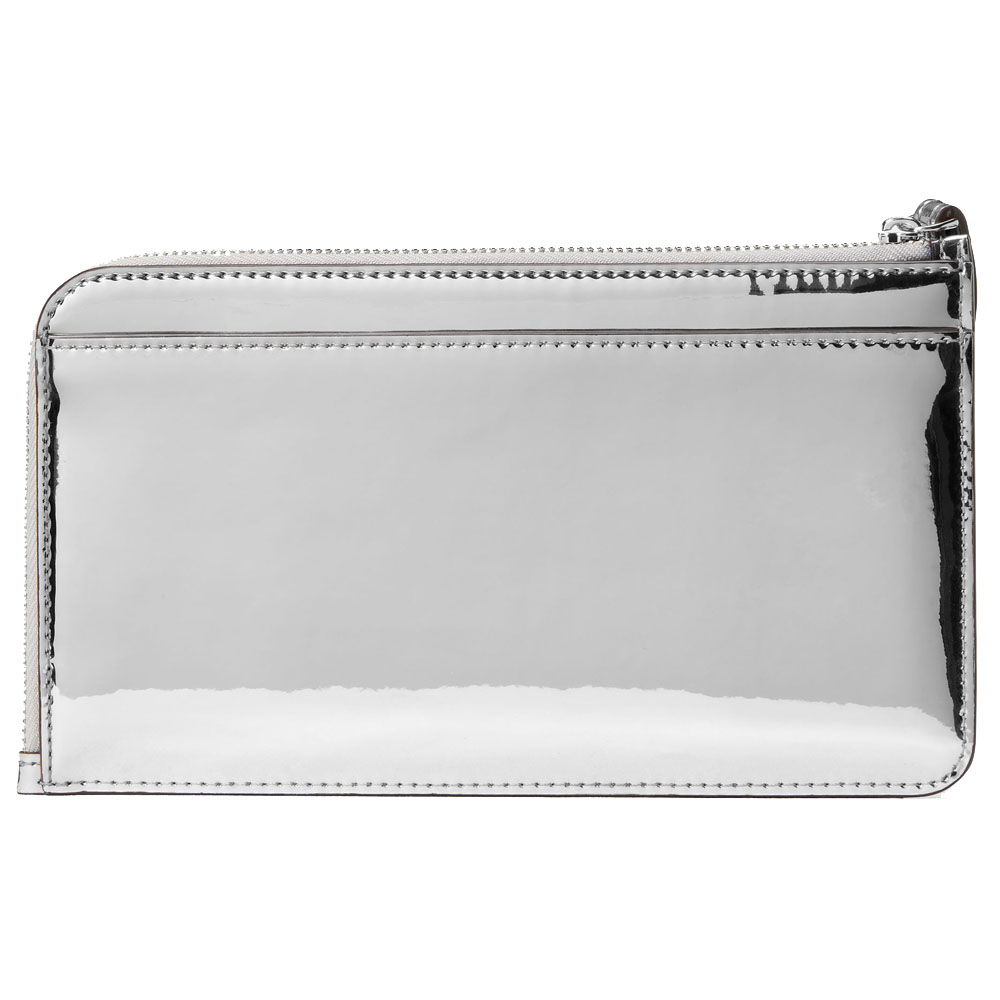Kate Spade Lucy Mirror Metallic Medium L-Zip Wristlet Silver # KM615