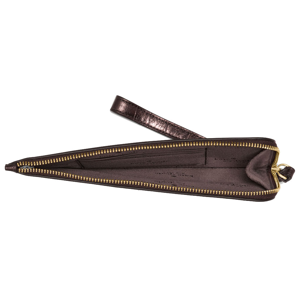 Kate Spade Lucy Croc Embossed Medium L-Zip Wristlet Hot Fudge # KM601