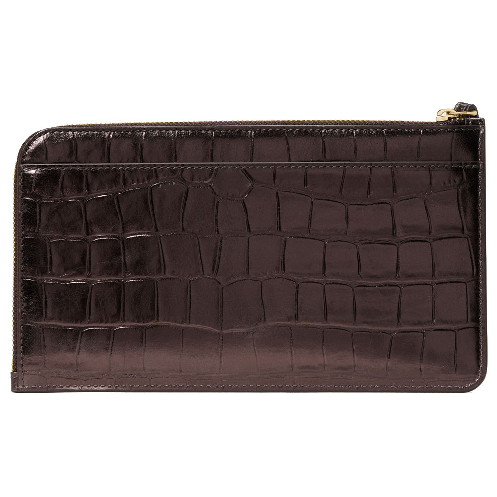 Kate Spade Lucy Croc Embossed Medium L-Zip Wristlet Hot Fudge # KM601