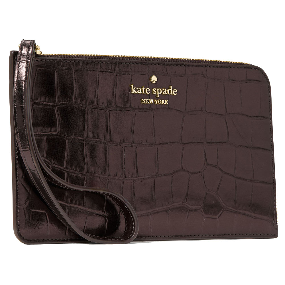 Kate Spade Lucy Croc Embossed Medium L-Zip Wristlet Hot Fudge # KM601
