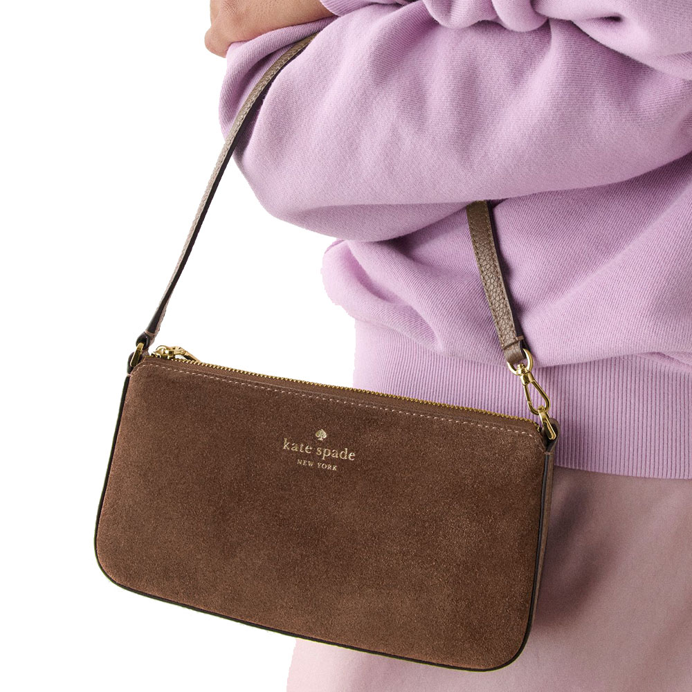 Kate Spade Gemini Suede Convertible Wristlet Hot Fudge # KM609