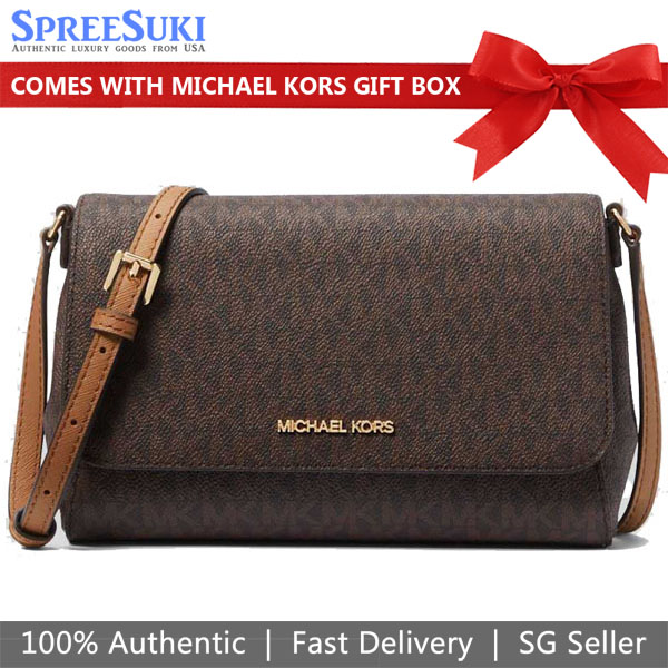 Michael Kors Crossbody Bag Sling Medium Convertible Pouchette Jet Set Item Brown # 35H8GTTC6B