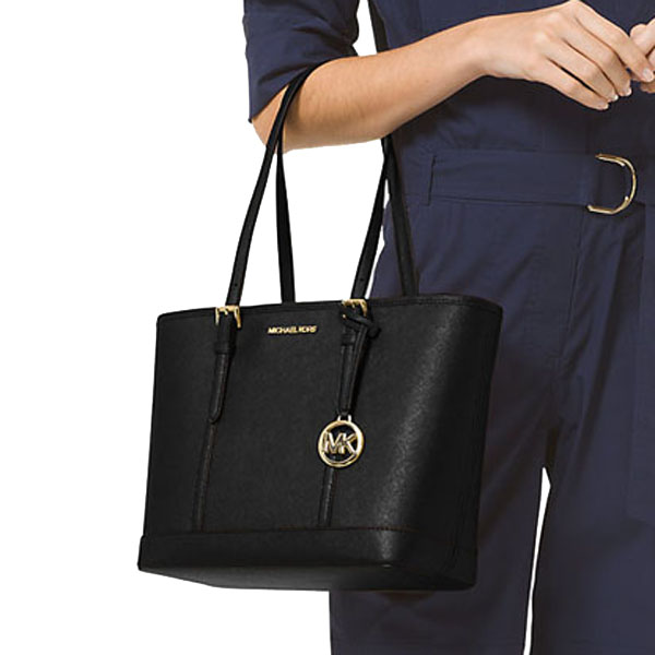 Michael Kors Jet Set Travel Small Saffiano Leather Top-Zip Tote Bag Shoulder Bag Black # 35S0GTVT1L