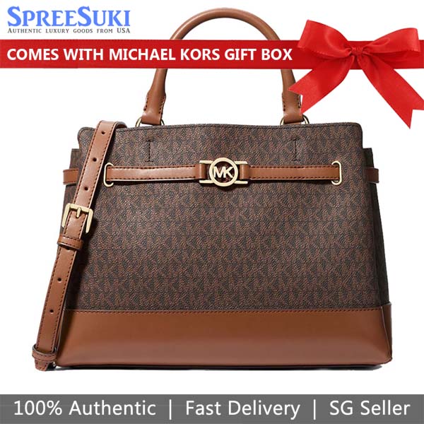 Michael Kors Reed Large Signature Logo Satchel Brown # 35F4G6RS3B