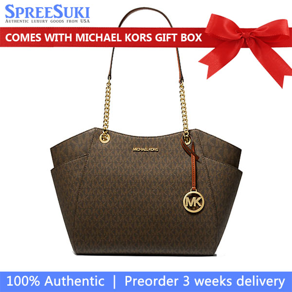Michael Kors Tote Shoulder Bag Jet Set Travel Large Chain Shoulder Tote Brown # 35S4GTVT3B