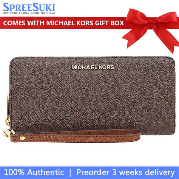 Michael Kors Long Wallet Jet Set Continental Wristlet Wallet Brown Acorn # 35F8GTVT3B