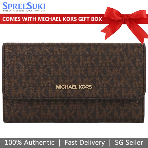 Michael Kors Long Wallet Jet Set Travel Large Trifold Wallet Brown # 35F8GTVF3B