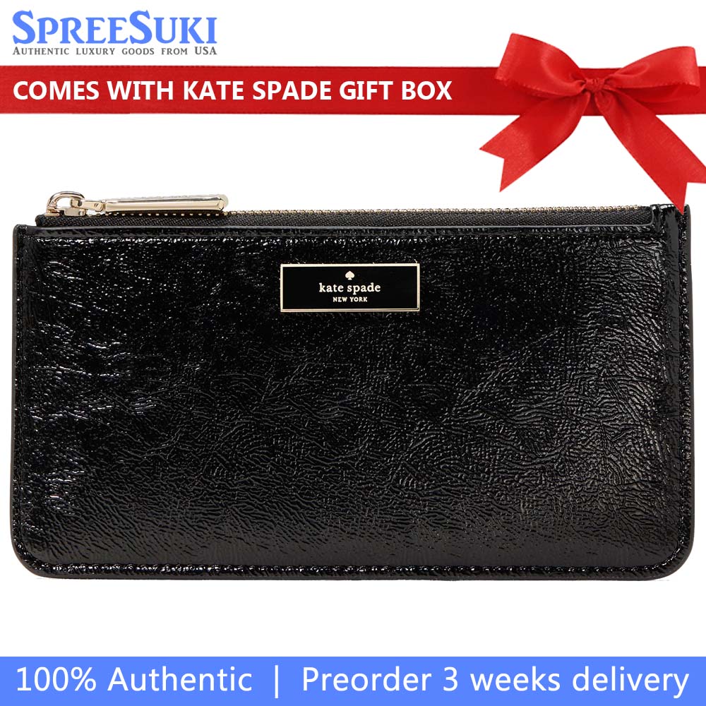 Kate Spade Bridget Crinkle Patent Large Slim Card Holder Black # KM550