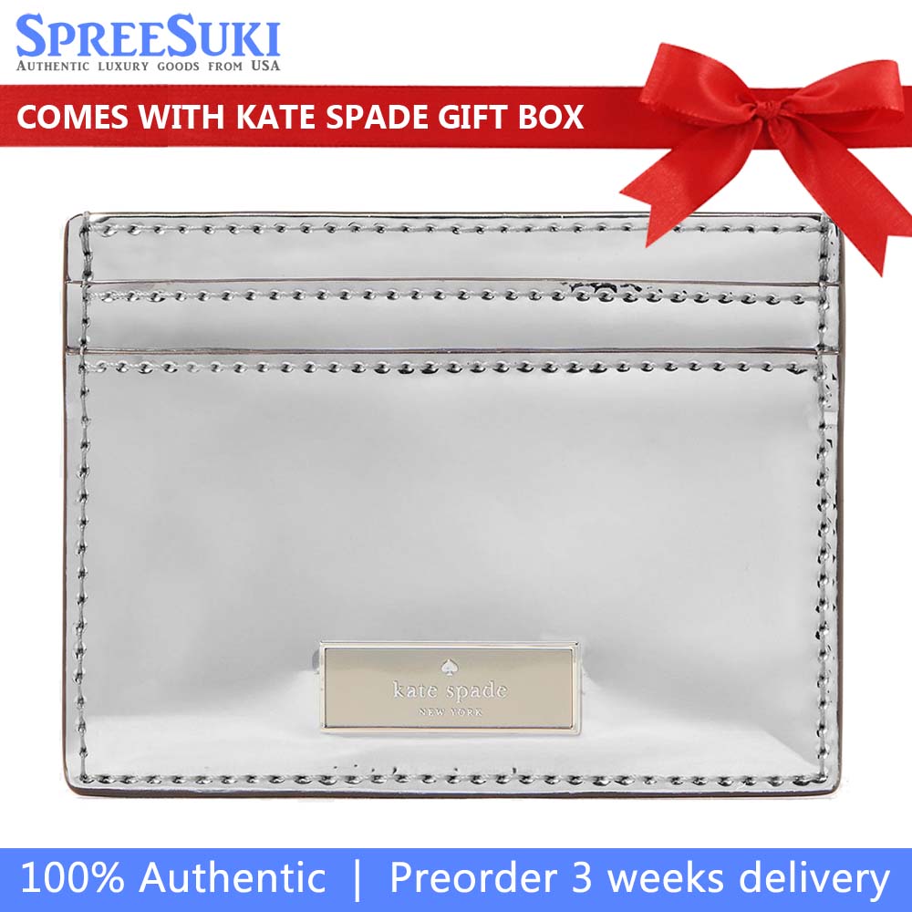 Kate Spade Bridget Mirror Metallic Small Slim Card Holder Silver # KM559