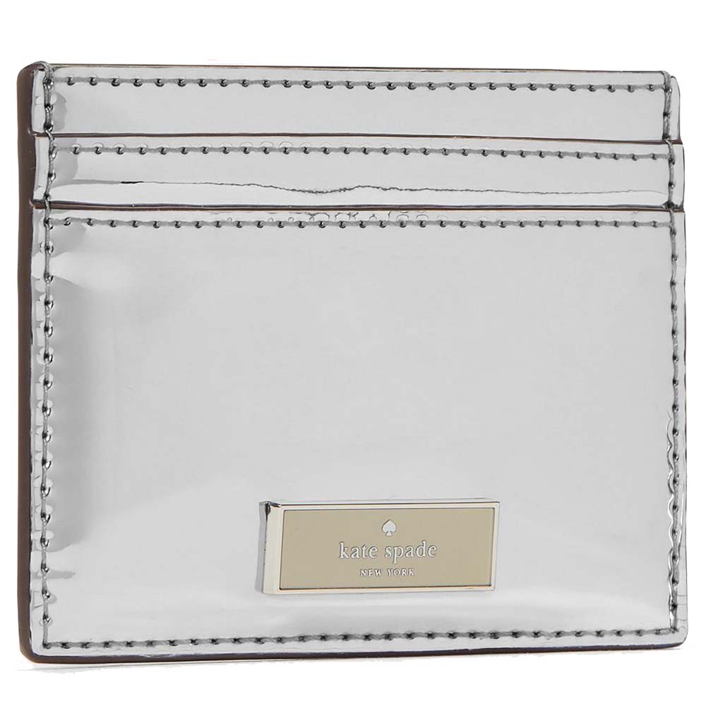 Kate Spade Bridget Mirror Metallic Small Slim Card Holder Silver # KM559