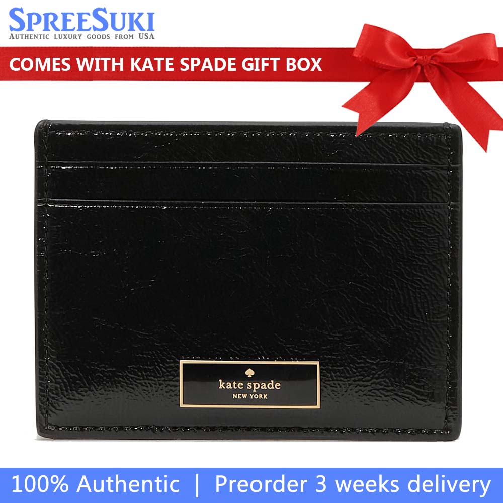 Kate Spade Bridget Crinkle Patent Small Slim Card Holder Black # KM552