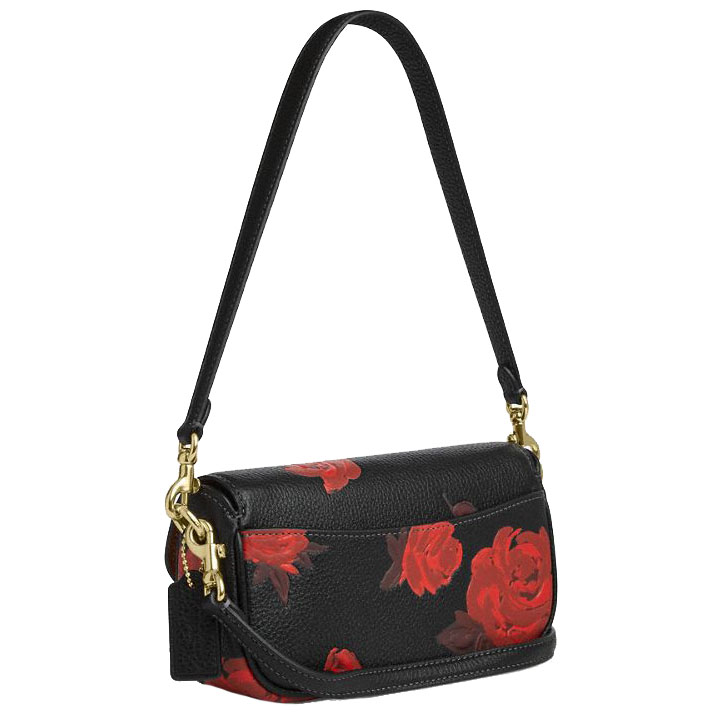 Coach Hailey Flap Bag With Floral Print Black Red # CCF74