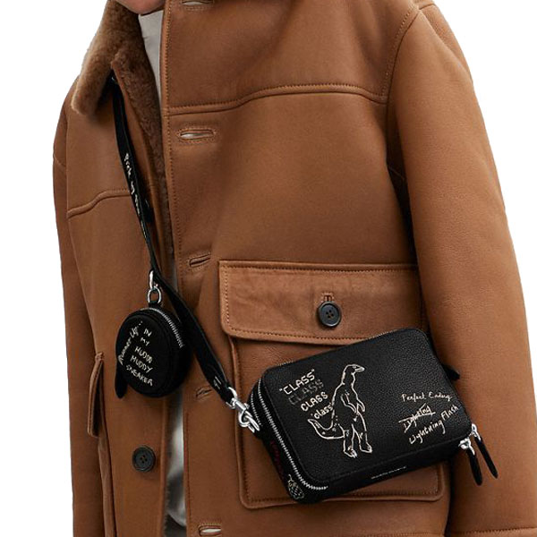 Coach Charter Crossbody Bag 19 With Sketch Print Black # CAM68