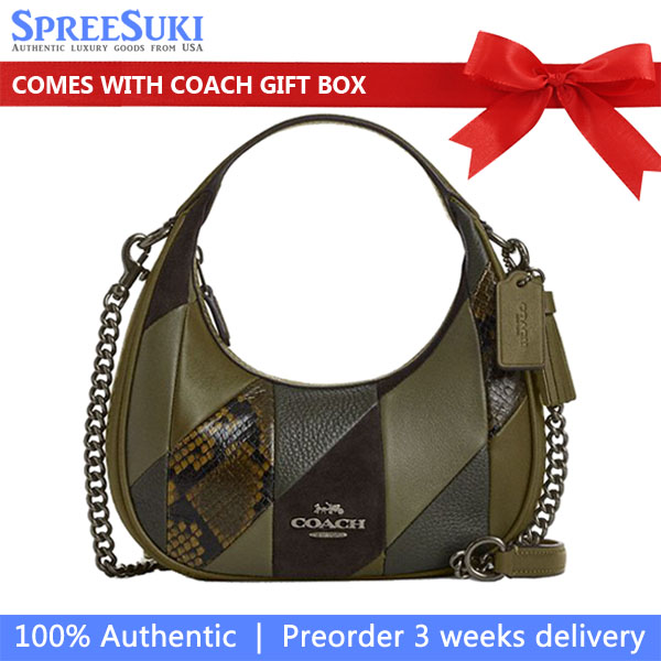 Coach Carmen Mini Crossbody Bag With Patchwork Gunmetal Olive Multi # CCE64