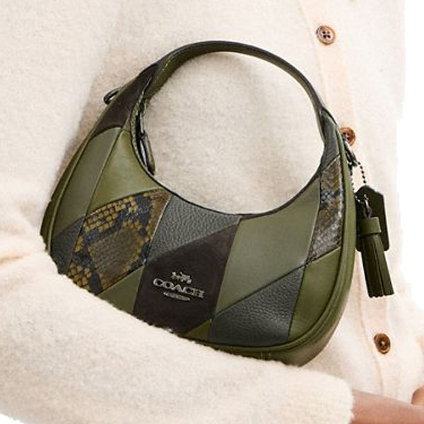 Coach Carmen Mini Crossbody Bag With Patchwork Gunmetal Olive Multi # CCE64