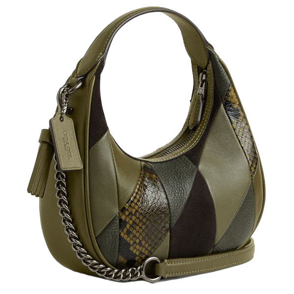 Coach Carmen Mini Crossbody Bag With Patchwork Gunmetal Olive Multi # CCE64
