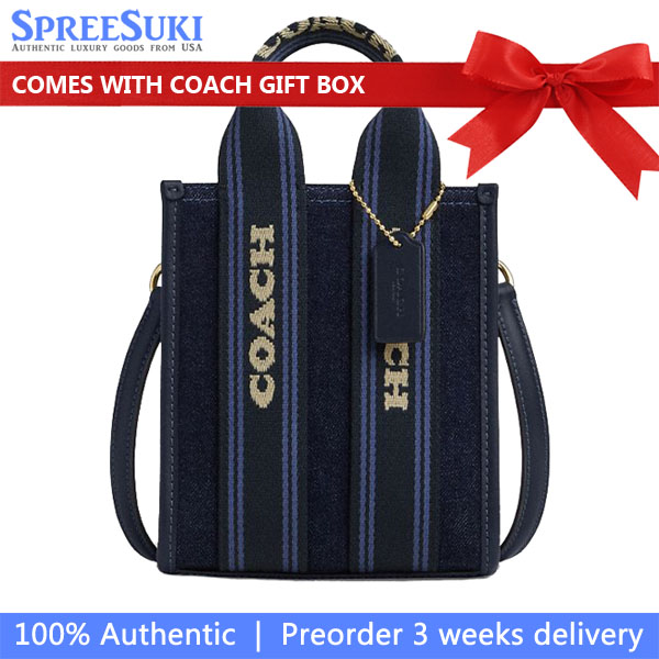 Coach Smith Mini Tote Bag In Regenerative Cotton Dark Denim Multi # CCL74