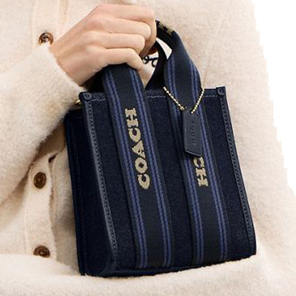 Coach Smith Mini Tote Bag In Regenerative Cotton Dark Denim Multi # CCL74