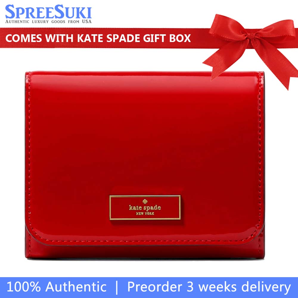 Kate Spade Bridget Patent Small L-Zip Wallet Ks Bright Red # KN254